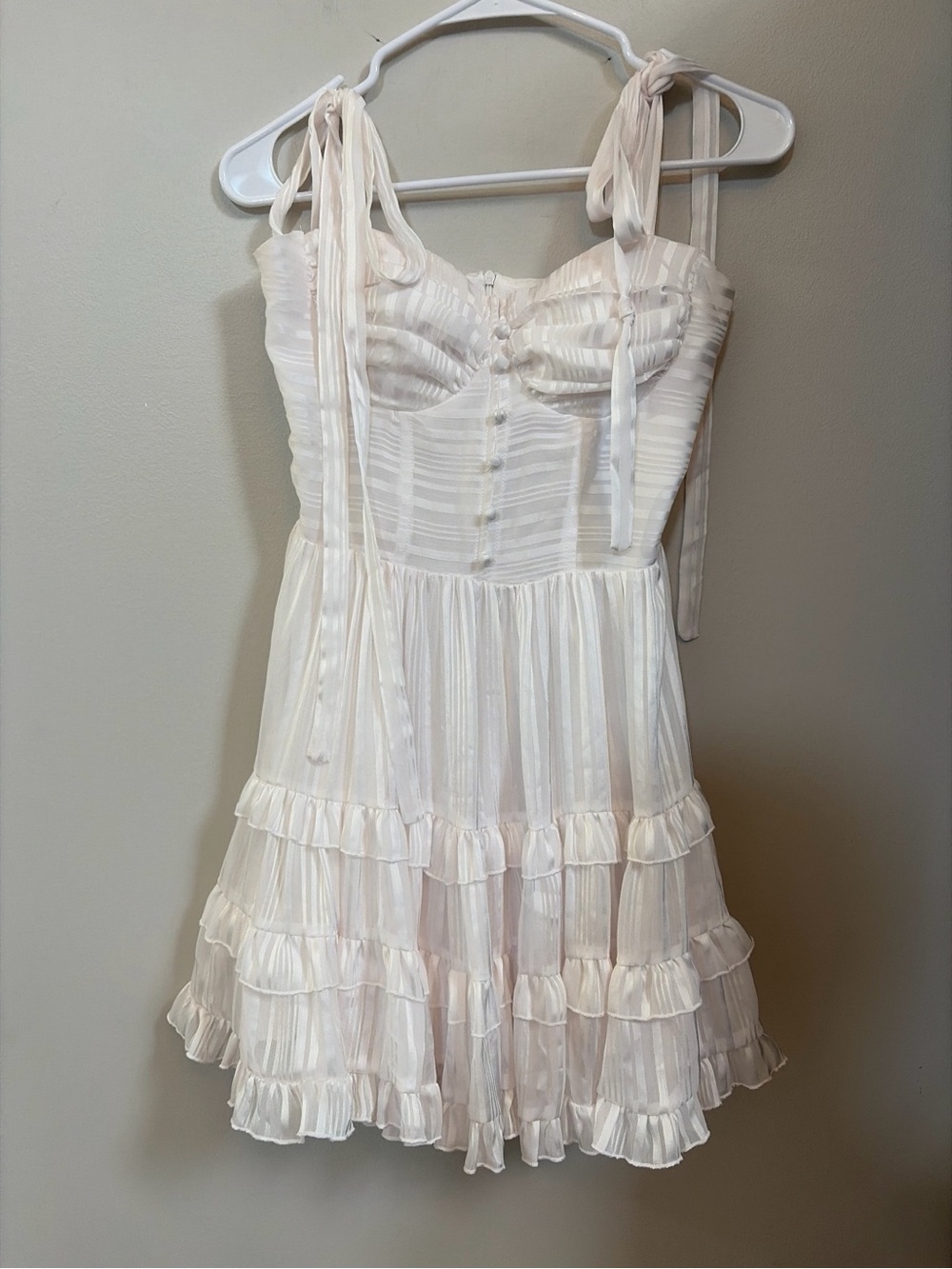 Cider Cream Tie-Shoulder Ruffle Mini Dress
